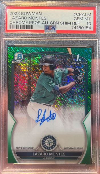 2023 BOWMAN CHROME PROSPECTS GREEN SHIMMER REFRACTORS LAZARO MONTES RC AUTO /99 PSA 10 GEM!
