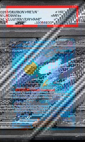 2025 Pokemon Scarlet and Violet Prismatic Evolutions Special Illustration Rare Iron Crown Ex #158 PSA 9