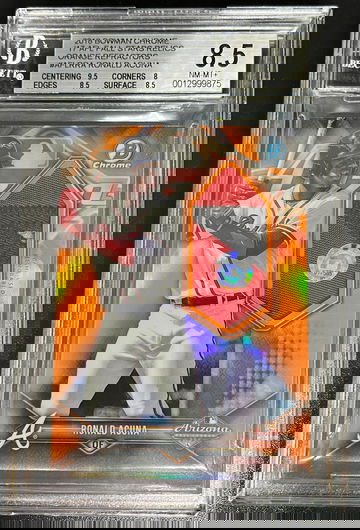 2018 Bowman Chrome 12' AFL All stars Relics ORANGE REFRACTOR /25 #AFLRRA Ronald Acuna BGS 8.5