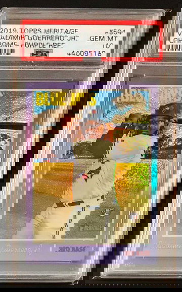 2019 Topps Heritage Vladimir Guerrero Jr. #504 RC Rookie Purple Chrome Refractor SP - PSA 10 Gem! Blue Jays