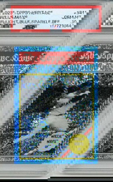 2025 TOPPS HERITAGE LIGHT BLUE SPARKLE REFRACTOR #341 WILLIE MAYS GIANTS PSA 10