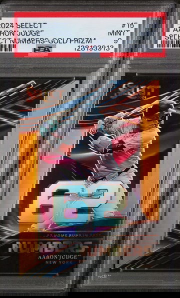 2024 Panini Select Select Numbers Gold Prizm Aaron Judge #15 /10 PSA 9