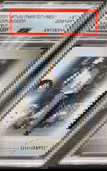 2001 SP Authentic Preview Sample Tiger Woods RC #21 PSA 10