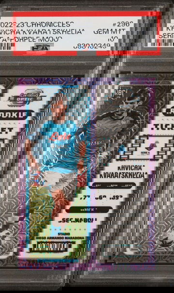 2022-23 Chronicles Khvicha Kvaratskhelia Serie A Purple Mojo PSA 10 GEM #296 RC