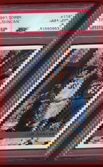 1997 TOPPS TIM DUNCAN ( SPURS ) PSA 8 ROOKIE CARD RC #115! 