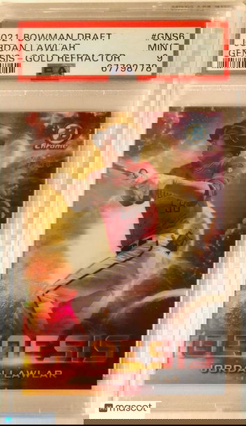 JORDAN LAWLAR 2021 Bowman Chrome GENESIS GOLD REFRACTOR SP /50 PSA 9 MINT