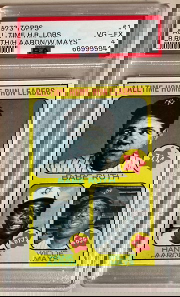 1973 TOPPS #1 ALL TIME H.R. LDRS B.RUTH.H.AARON.W.MAYS VG-EX 4