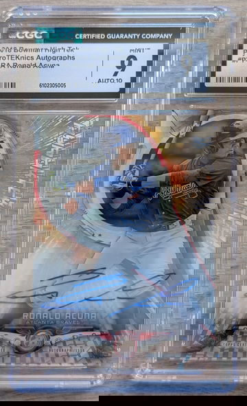 2018 Bowman High Tek Ronald Acuna Jr. PyroTEKnic Auto /75 RC Rookie CGC 9 | 10