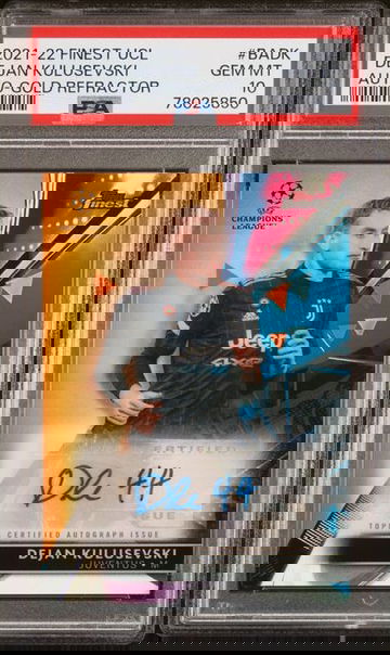 2021-22 Topps Finest UCL Dejan Kulusevski Gold Refractor Auto /50 PSA 10