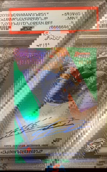 2019 Bowmans Best VLADIMIR GUERRERO JR Green Refractor Rookie Auto /99 PSA 9