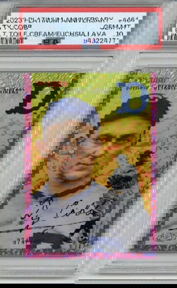 2023 TOPPS CHROME PLATINUM ANNIV TOILE FUCHSIA LAVA REF TY COBB /100 PSA 10