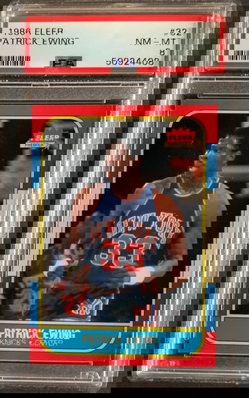 1986 Fleer Knicks HOF Patrick Ewing RC #32 - PSA 8 NM-MT