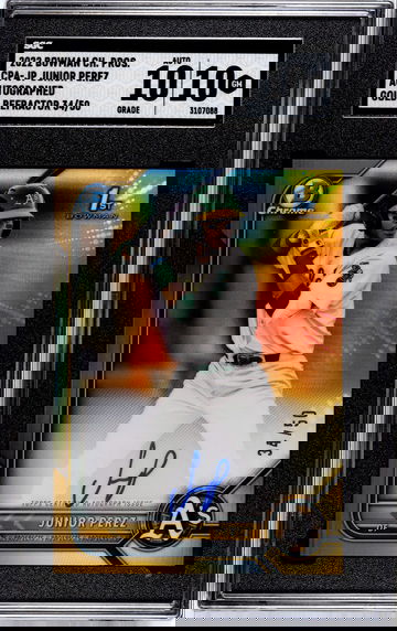 2022 Bowman Chrome Junior Perez 1st Auto Gold Refractor numbered 34/50