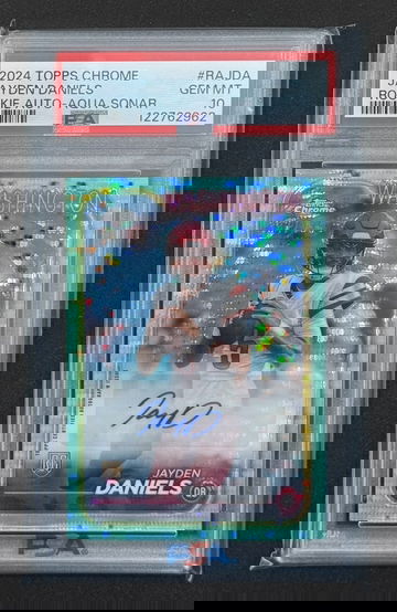 2024 Topps Chrome Jayden Daniels Rookie Auto RC Aqua Sonar /199 PSA 10 GEM MINT!