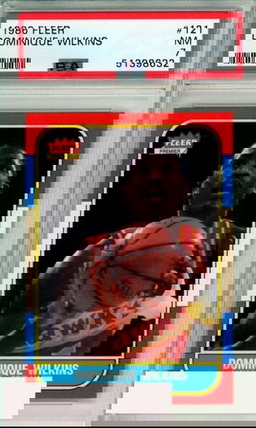 1986 FLEER DOMINIQUE WILKINS #121 ATLANTA HAWKS ROOKIE PSA NM 7