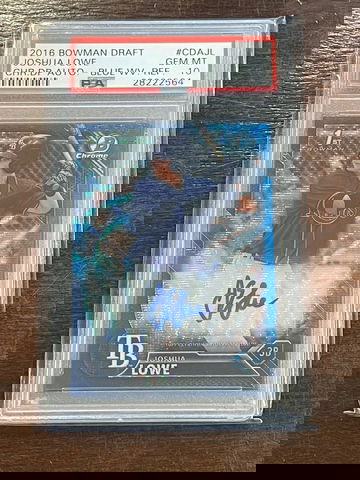 2016 Bowman Chrome Draft Joshua Lowe Blue Wave auto josh psa 10