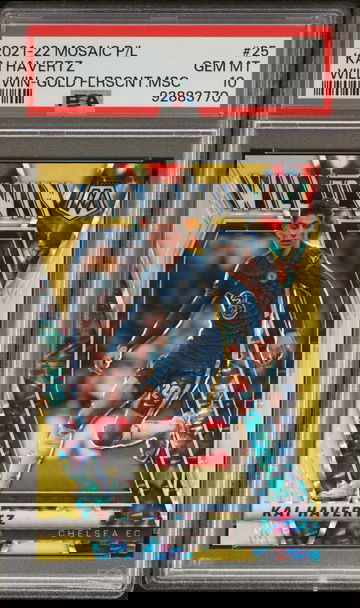 2021 Panini Mosaic Premier League Will To Win Gold Fluorescent Mosaic Kai Havertz #25 /10 PSA 10