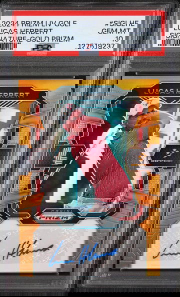 2024 Panini Prizm Liv Golf Signatures Gold Prizm Lucas Herbert #SIGLHE /10 PSA 10