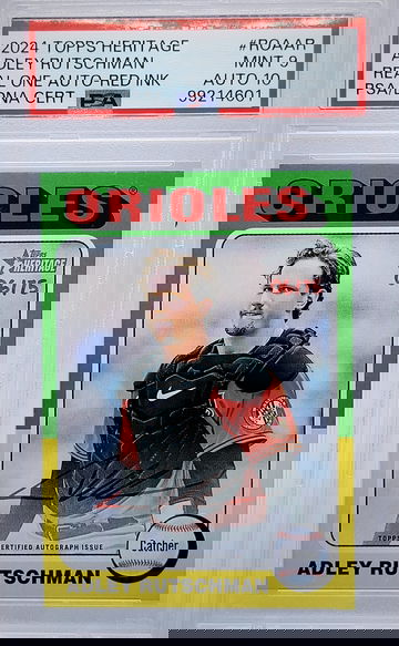 2024 Topps Heritage Adley Rutschman 🔥 REAL ONE RED AUTO #/75 🔥 PSA 9 Auto 10