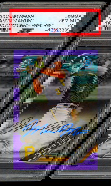 2019 Bowman Chrome MASON MARTIN PSA 10 Purple Refractor Auto RC #083/250 Pirates