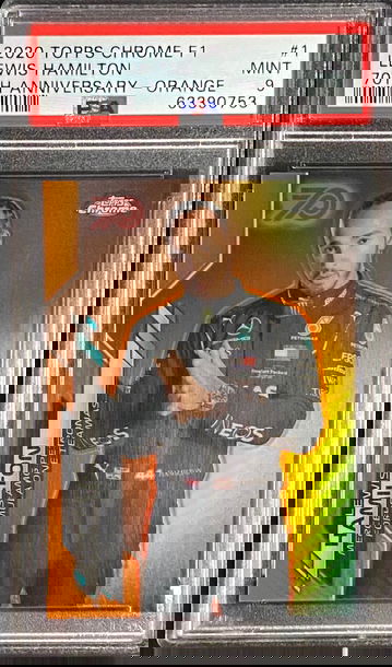 2020 Topps Chrome F1 Lewis Hamilton Orange 70th Anniversary Refractor Formula PSA 9