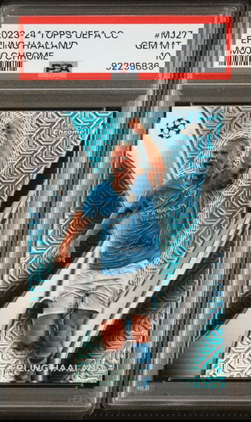 2023-24 TOPPS UEFA CLUB COMPETITIONS ERLING HAALAND SSP MOJO CHROME #MJ27 PSA 10