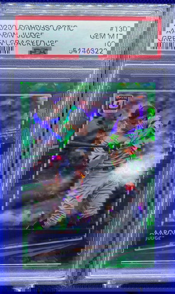 2020 PANINI DONRUSS OPTIC FOTL AARON JUDGE GREEN CRACKED ICE 4/7 YANKEES PSA 10 GEM MINT NY YANKEES SSP POP 1