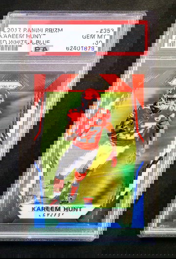 2017 Panini Prizm - Kareem Hunt - Rookie Red White Blue PSA 10 Gem Mint
