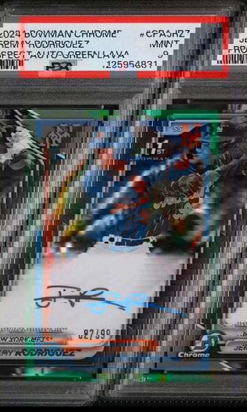 2024 Bowman Chrome Prospect Autographs Prospect Au-Green Lava Jermy Rodriguez #CPAJRZ /99 PSA 9