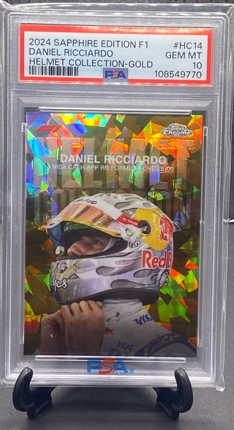 2024 Topps Chrome Sapphire F1 Daniel Ricciardo Helmet Collection Gold PSA 10