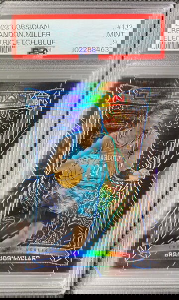 2023-24 Panini Obsidian #112 Brandon Miller Electric Etch Blue SSP RC /30 PSA 9