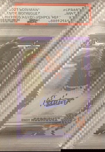 2021 Bowman Chrome Endy Rodriguez 1st Bowman On Card Auto Purple  PSA 9