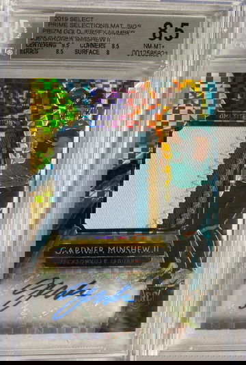 2019 Select Gardner Minshew II Prime Selections Material Signatures Gold Jersey Number, BGS 8.5, Auto 10