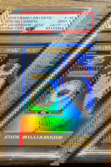 2019-20 Zion Williamson Panini Contenders Optic Blue Prizm Rookie Ticket Auto /35 PSA 9 10 #135 Autograph RC SP