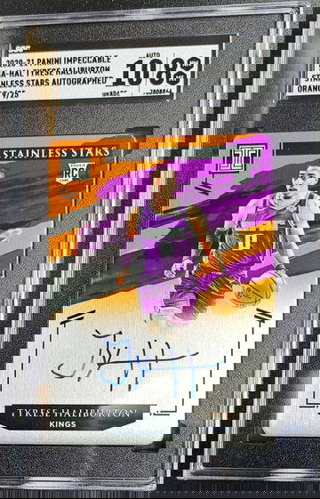 2020-21 Panini Impeccable Stainless Stars Tyrese Haliburton In Card Auto Orange /25 Rookie RC SGC 8 Auto 10