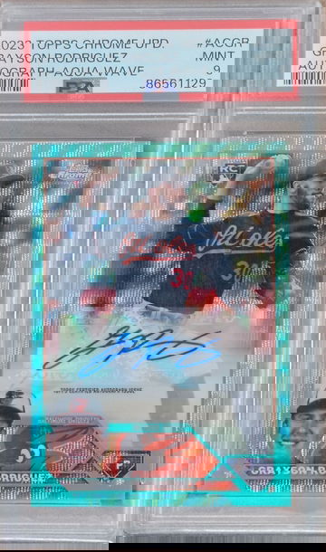 2023 Topps Chrome Update Grayson Rodriguez Auto Aqua Wave /199 PSA 9