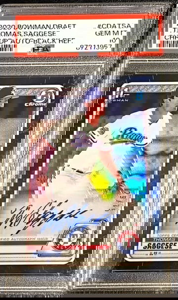 2020 Thomas Saggese 1st Bowman Chrome Auto Black /75 PSA 10 Gem Mint Cardinals Low POP