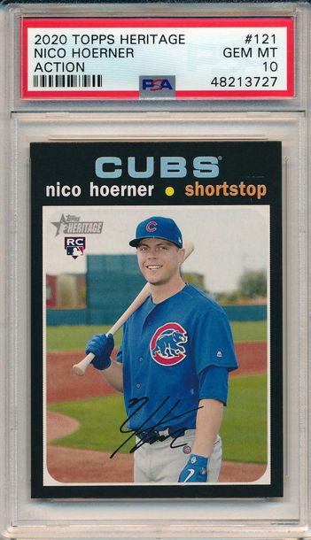 2020 Topps Heritage Nico Hoerner Action PSA 10