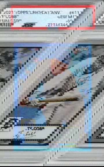 2021 TOPPS CHROME PLATINUM ANNIVERSARY REFRACTOR TY COBB TIGERS PSA 10 LOW POP