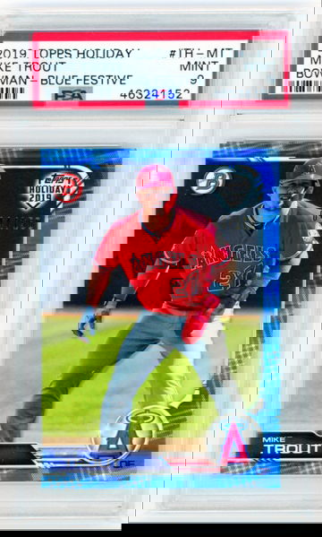 2019 Topps Holiday #TH-MT Mike Trout Bowman-Blue Festive PSA 9 MINT!
