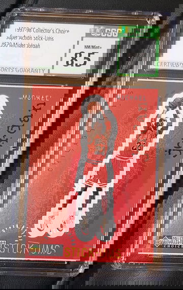 1997-98 Collector's Choice #S30 MICHAEL JORDAN Super Action Stick-Ums CSG 8.5 NM-MT+