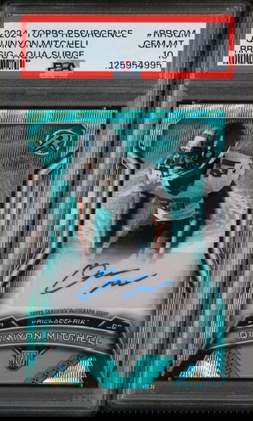 2024 Topps Resurgence Resurgence Rookie Signatures Aqua Surge Quinyon Mitchell #RRSQM /249 PSA 10