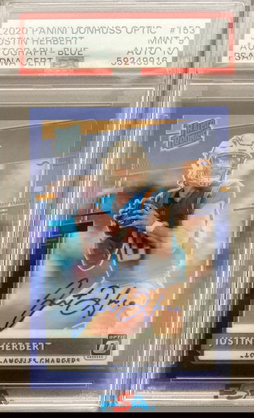2020 Panini Donruss Optic Justin Herbert Blue PSA 9 Auto 10