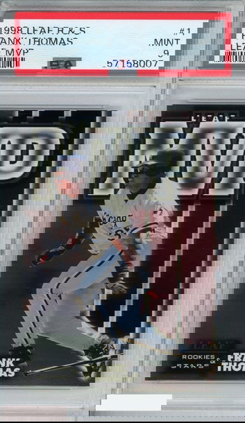 1998 LEAF ROOKIES AND STARS LEAF MVP FRANK THOMAS #1 809 OF 5000 HOF PSA 9 MINT