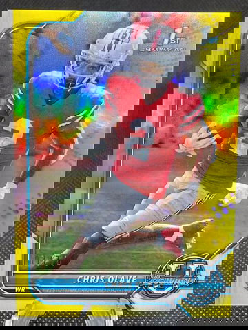 2022 Bowman Chrome University Football Chris Olave Rookie 1st Gold Yellow Refractor SSP /75