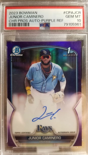 Junior Caminero 2023 Bowman Chrome Auto Purple Refractor PSA 10