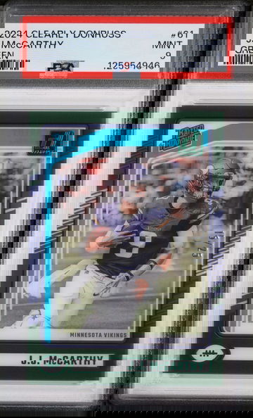 2024 Panini Clearly Donruss Green JJ Mccarthy #61 /25 PSA 9