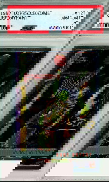 1997 TOPPS CHROME KOBE BRYANT #171 HOF LOS ANGELES LAKERS PSA NM-MT 8