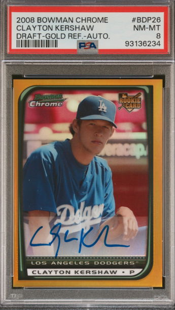 2008 Bowman Chrome Clayton Kershaw Draft Gold Refractor /50 #BDP26 Autograph Auto PSA 8