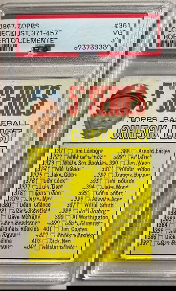 1967 TOPPS CHECKLIST 371-457 ROBERTO CLEMENTE #361 VG 3